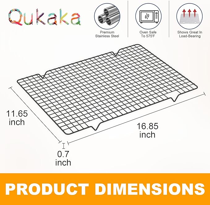 2PCS Cooling Racks for Cooking and Baking -11.65''x16.85''Heavy Duty Stainless Steel Wire Rack for Baking, Grilling, Roasting - Oven & Dishwasher Safe - Fits Half Sheet Pan（Black）