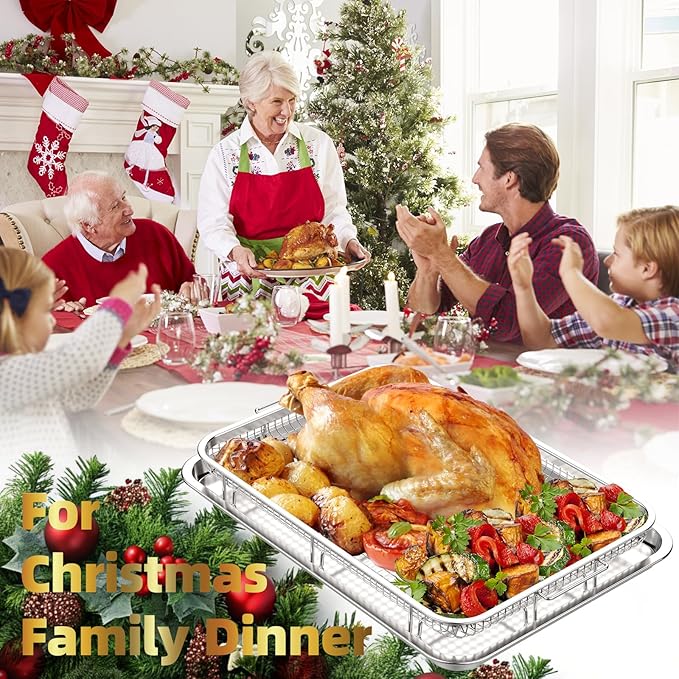 Air Fryer Basket, 2 Set Air Fryer Pans and Tray for Oven with 60 PCS Parchment Papers, DEGOVIN Non-stick Stainless Steel Oven Air Fryer Basket and Tray-18.8" x 12.8"Extra Large &15.7" x 11.6"Large