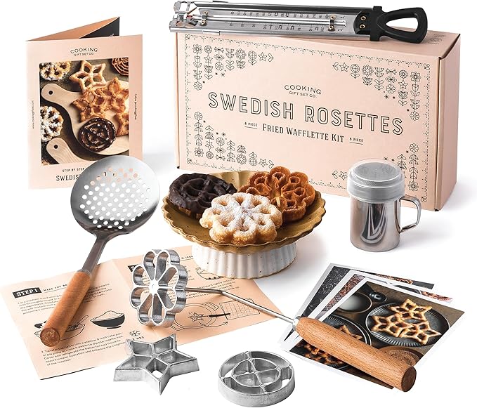 Swedish Rosettes Cooking Gift Set | Bunuelos Mold Baking Gifts for Mom Rosettes Iron Set with Handle for Chefs Funnel Cake Kit for Scandinavian Cookies and Traditional Waffle Present for Mom