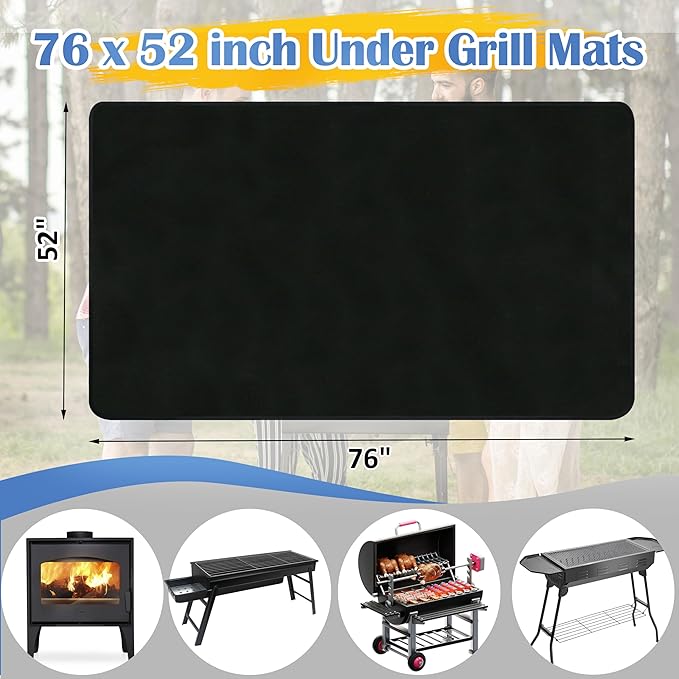 Ogrmar 76 x 52 Inch Under Grill Mats for Outdoor Grill, Indoor Fire Pit/Fireplace Mat, Waterproof Oil-Proof Grill Floor Pads, BBQ Mat Protector for Deck, Patio and Grass (76 * 52 Inch)