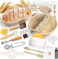 Banneton Bread Proofing Basket, Sourdough Bread Baking Supplies Kit, 10" Oval & 9" Round Banneton Baskets, Sourdough Basket Starter Set with Brush, Oil Can, Dough Whisk, Sling