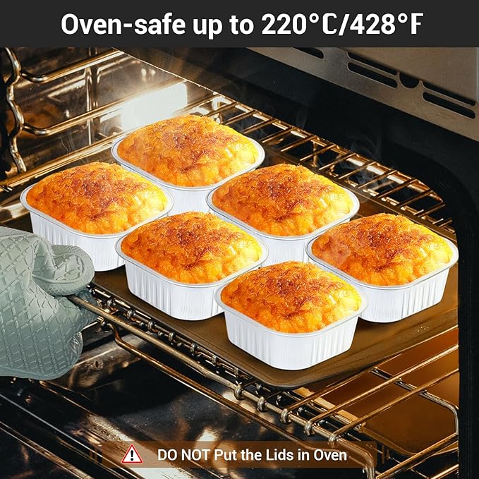 EUSOAR Disposable Ramekins with Lids, 10oz 100pcs Aluminum Foil Baking Cups, Creme Brulee Cups, Muffin Cups for Baking, Square Cupcake Pans, Mini Cake loaf Bread Containers