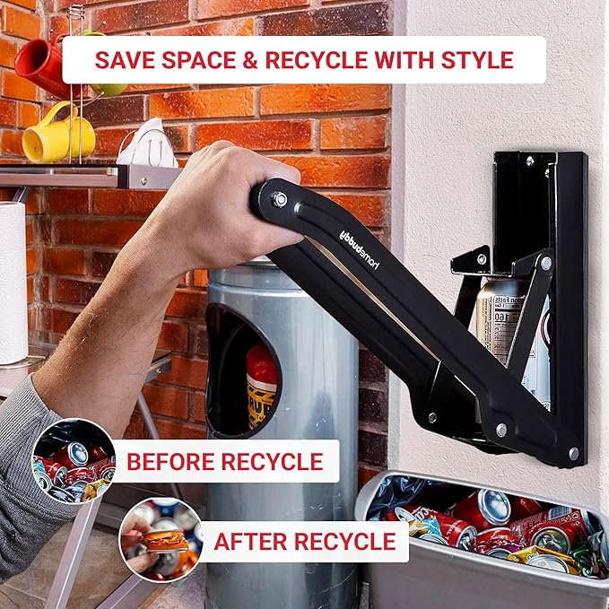 2-in-1 Can Crusher & Bottle Opener Set – Wall Mounted Aluminum Can Crusher for 12 & 16 Oz Cans with Mounting Hardware – Built-In Beer Bottle Opener with Digital Counter – Man Cave, Kitchen, Bar Gift