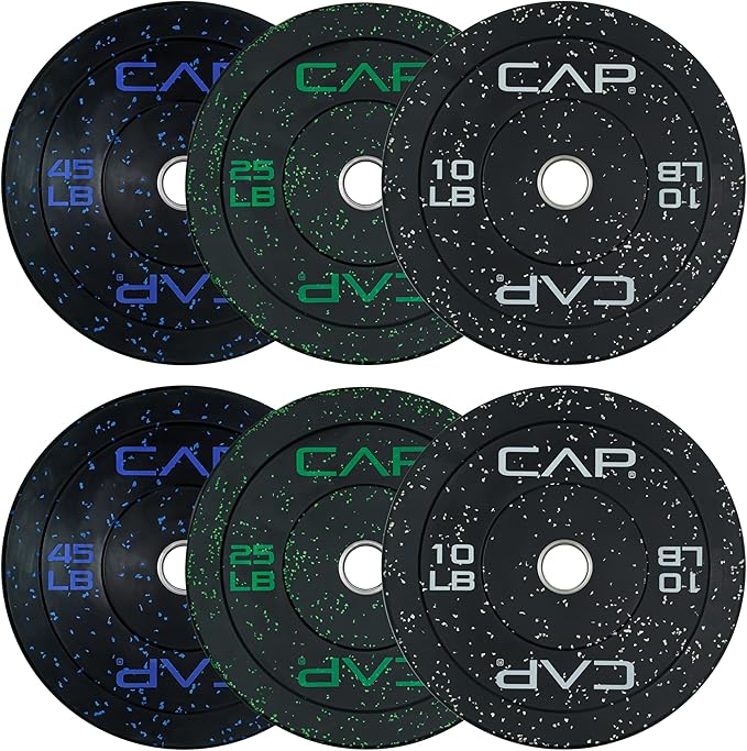 CAP Barbell 2-Inch Olympic Bumper Plate Weight Set with 6 Post Rack | 100-370 lbs | Multiple Options