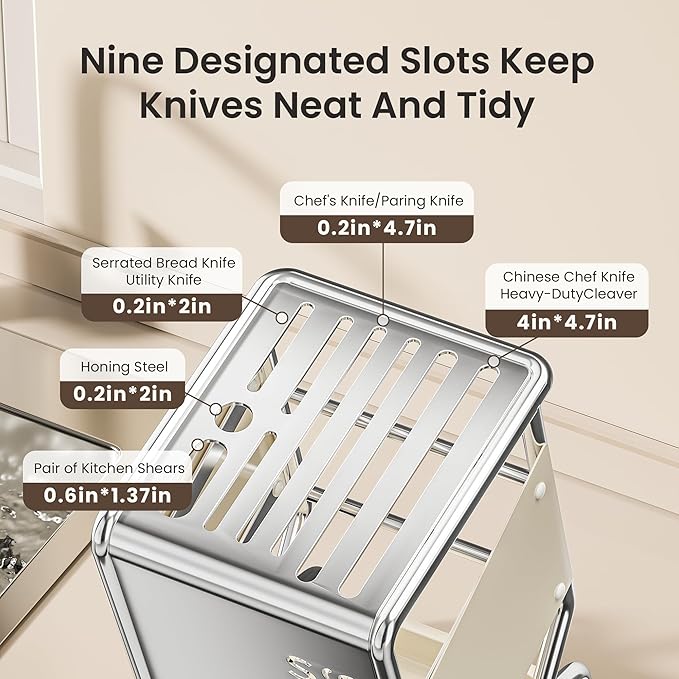 Knife Block Holder without Knives, Universal Kitchen Storage Stand, Safe Space Saver Large Volume Stable Knife Storage With a drip tray at the base Detachable for Easy Cleaning - White