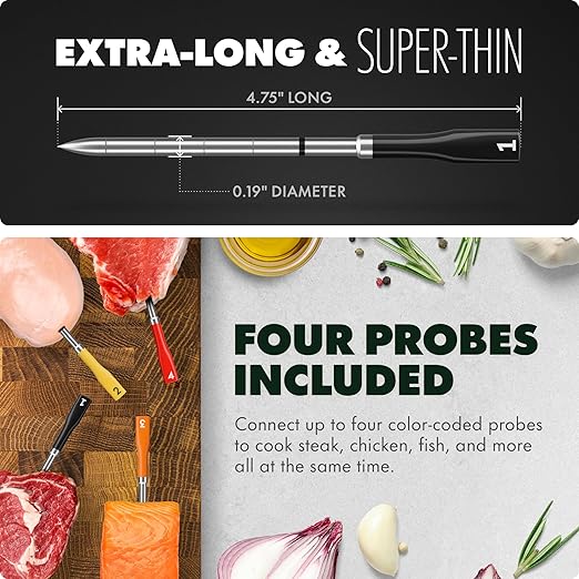 CHEF iQ Sense [2025 Model] | Smart Wireless Meat Thermometer | 4 Ultra-Thin Probes | WiFi Unlimited Range | 1000°F Heat Safe | 5 Sensors | BBQ, Grill, Oven, Smoker, Air Fryer | Gen3