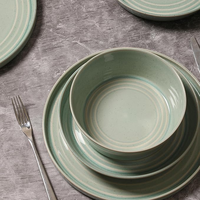 Stone Lain Claire 4-Piece Bowl Set Stoneware, Bowls, Dishwasher and Microwave Safe, Dish Set for 4, Green