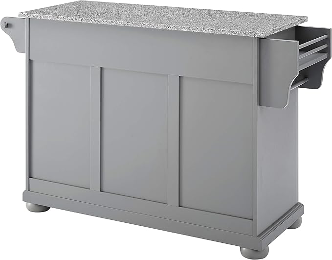 Crosley Furniture Alexandria Granite Top Rolling Kitchen Island Storage Cart, Microwave Stand, Spice Rack, Gray