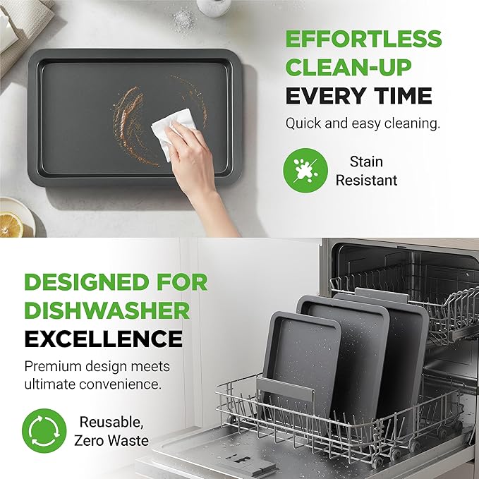 NutriChef 3-Piece Non-Stick Cookie Sheets for Baking - Heavy Duty Steel Baking Sheet Pans for Toasters & Oven - Small, Medium, & Large Size Baking Trays - PFOS, PFOA, PTFE-Free Nonstick Coating