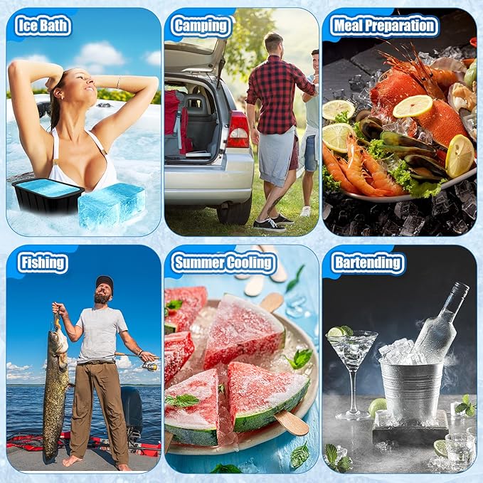 Tioncy 8 Pcs Extra Large Ice Block Molds 8 lb Reusable Ice Molds Giant Silicone Ice Tray for Ice Baths Coolers Plunge Accessories, Black