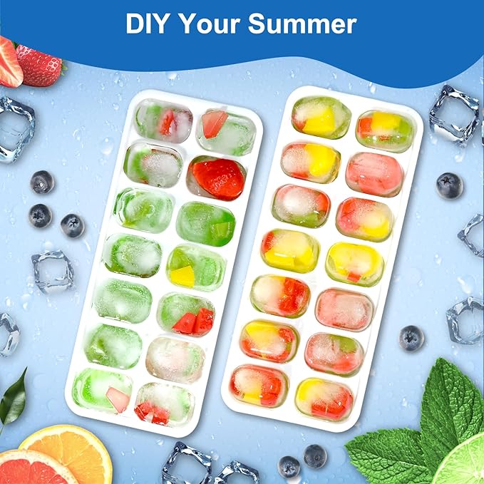 Ice Cube Tray, Ice Cube Trays for Freezer 4 Pack with Lid and Bin, Ice Tray Easy-Release, Ice Trays for Freezer Stackable, Silicone Ice Cube Tray for Drinks, Coffee - BPA-Free and Odor-Free