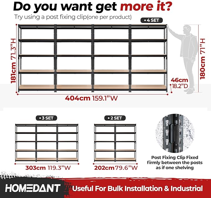 HOMEDANT 5-Tier Laminated Boltless Heavy Duty Metal Shelving Unit Adjustable Garage Storage Utility Rack Shelves Organization Multipurpose Shelf Warehouse Industrial 39.8" W x 18.2" D x 71.3" H 1Pack