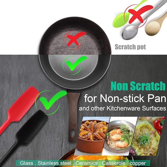 2 Pieces Long Handle Silicone Jar Spatula Kitchen Scraper Spatula Non-Stick Rubber Silicone Scraper for Jars, Smoothies, Blenders Cooking Baking Stirring Mixing (Black)