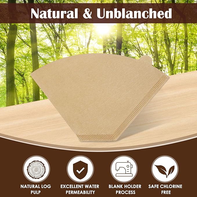 200 Count #4 Cone Coffee Filters 8-12 Cup, Natural Coffee Filters 4 Cone Paper fits for Pour Over and Drip Coffee Maker, Unbleached, Chlorine Free
