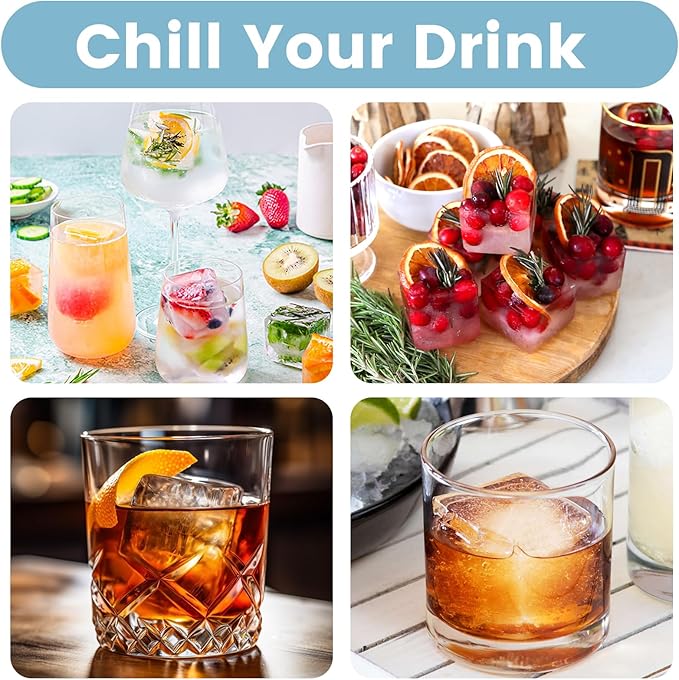 Large Silicone Ice Cube Tray 2Pack, SAWNZC Big Square Ice Cube Molds for Whisky Cocktail, Ice Maker Tray with Lid for Freezer, Easy Release (2, Grey)