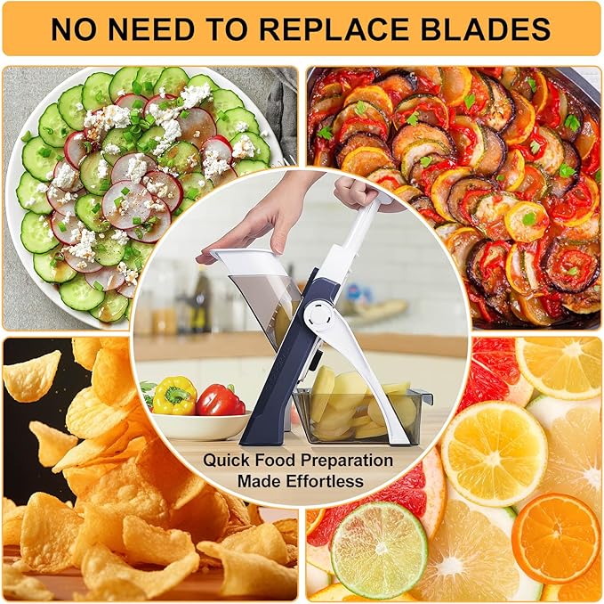 Safe Mandoline Slicer for Kitchen, Vegetable & Food Cutter & Thickness Adjustable 0.1-8 mm. Easy to Clean, Storage, Kitchen Faster Slice Artifact (Only Slice) (Blue)