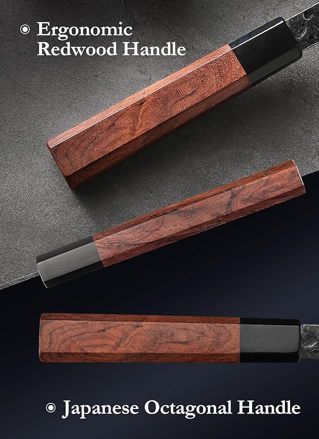 HEZHEN Kiritsuke Knife,9.5 Inches,3 Layers High Carbon Clad Steel Japanese Knife, Professionl Professional Japanese Kitchen Knife, Redwood Octagonal Handle