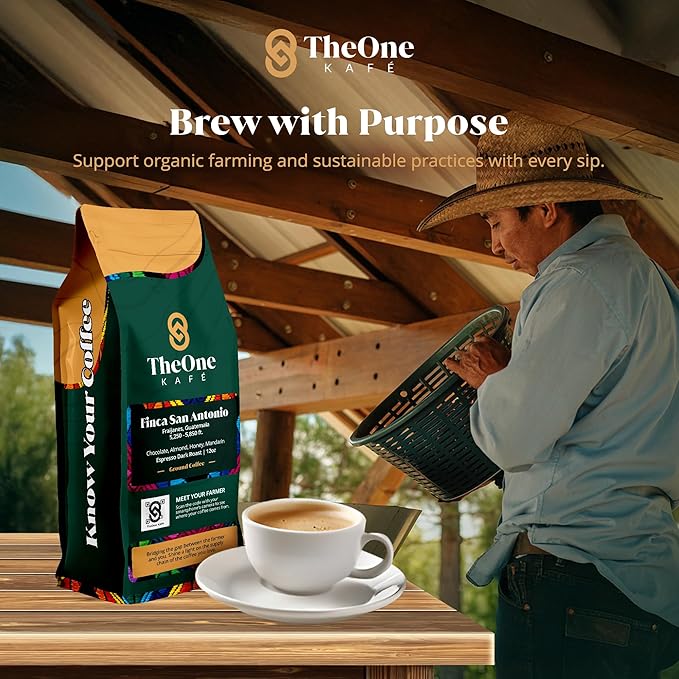 TheOne Kafé Guatemala Dark Roast Ground Coffee – Organic, Single Origin, Premium Specialty Coffee and Ethically Sourced – Fresh Roasted for Espresso, Drip, Pour Over – 12 oz (Pack of 2)