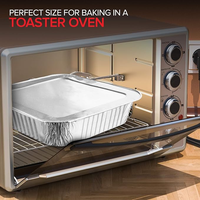 8x8 Foil Pans with Lids (20 Pack) 8 Inch Square Aluminum Pans with Covers -Disposable Food Containers Great for Baking Cake, Cooking, Heating, Storing, Prepping Food