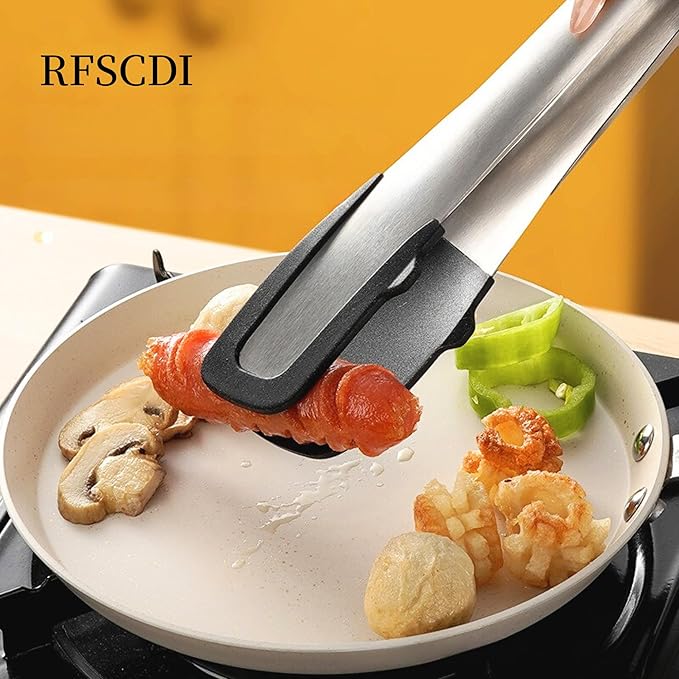 Heat-Resistant Kitchen Tongs and Basting Brush Set - 600℉ Stainless Steel Cooking Tongs with Metal Locking Mechanism - Ideal for Cooking, Grilling Steak, Baking Bread, and BBQ,(Silver 2Pcs)