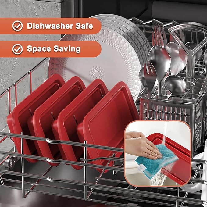 Silicone Bread Loaf Pan With Foldable Function and Metal Reinforced Frame,Rectangular Non-Stick Baking Mold Pans for Oven, Bread, Cake, Easy Release(9"x4"x2.5", Red, 1 Piece)