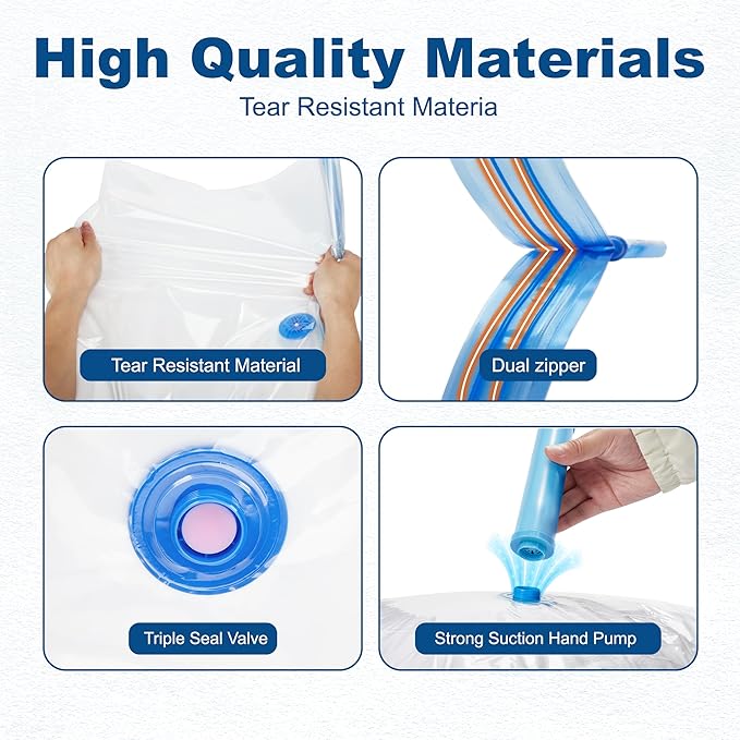 HOUSE DAY 22 Pack Vacuum Storage Bags with Pump,Space Saving Vacuum Seal Bags For Clothing Travel,4 Jumbo/4 Large/4 Medium/4 Small, 2S/2XS/2XXS Roll Up Bags, Hand Pump Included, Sealer Clothes Storage