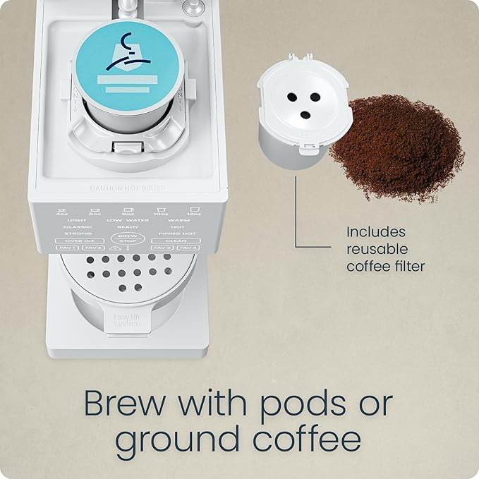 Chefman Caffeinator Single Serve Coffee Maker, Brew Kcups & Grounds, Drip Coffee Machine with Brew Strength Settings, Iced Coffee Function, 48 oz. Removable Water Reservoir - Includes 4 Filters