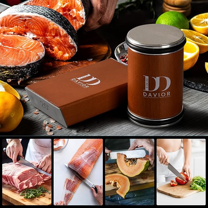 Davior Rolling Knife Sharpener Kit with Diamond Discs, 15° & 20° Multi Angle Magnetic Knife Sharpener Roller Tool for Kitchen and Pocket Knives, Finger Protector, Leather Strop & Carry Bag