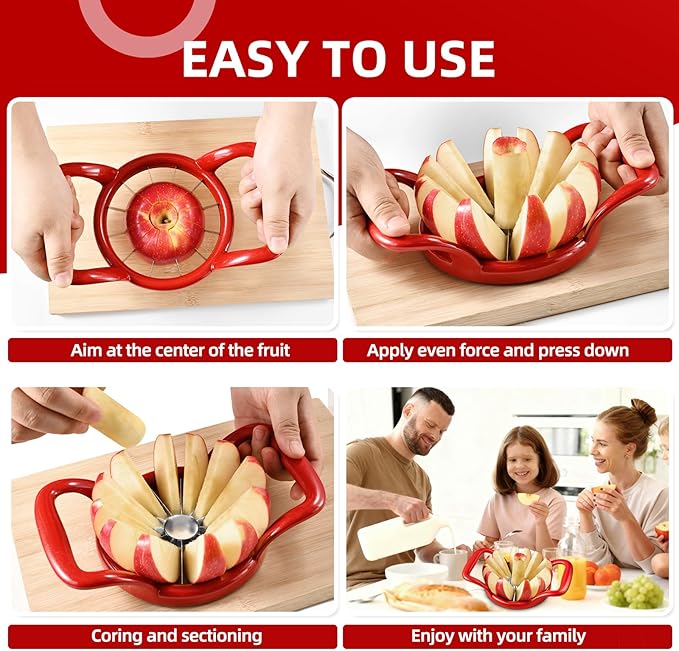 LIIGEMI 5.5 Inch Extra Large Apple Slicer,12-Slice Thin Apple Slicer and Corer,Cutter, Divider, Wedger for Fruits and Vegetables，Gifts for Mom，Sharp and Sturdy，Easy to Use（Red）
