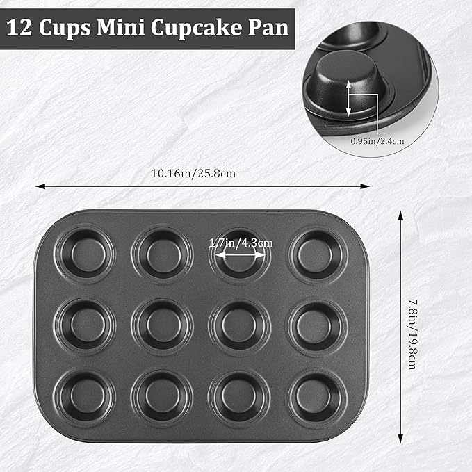 Mini Muffin Pan 2-Pack, Premium Small Cupcake Pans, Carbon Steel 12-Cup Muffin Tin, Versatile Non-Stick Bakeware
