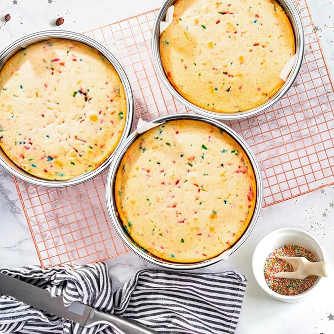 E-far 8 Inch Cake Pan Set of 2, Stainless Steel Round Layer Cake Baking Pans, Non-Toxic & Healthy, Mirror Finish & Dishwasher Safe