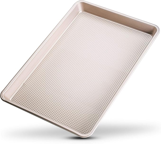 Ultra Cuisine Nonstick Half Sheet Baking Pan - Food Safe Coating, Warp & Scratch Resistant Texture for Airflow, & Carbon Steel Design Durable for Professional Quality Roasting, Size 13 x 18 inch