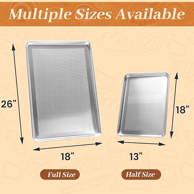 12 Pack Half Size Baking Sheet Pans Perforated, Aluminum Commercial Cookie Sheets Non-Stick, 18"x13"