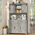 67.7 Inch Farmhouse Pantry Storage Cabinet with Sliding Barn Doors, 2 Drawer Farmhouse Coffee Cabinet with Adjustable Shelf, Side Board with Buffet Cupboard Livingroom Kitchen, Grey