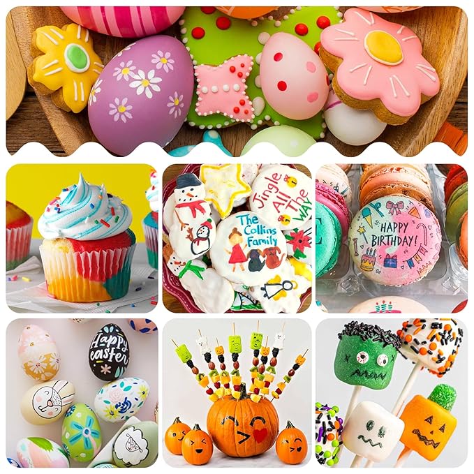 Jewem Edible Markers for Cookie Decorating,12Pcs Food Coloring Pens, Double Side Food Grade Pens with Fine & Thick Tip for Decorating Fondant, Cakes, Cookies, Easter Eggs, Frosting, Macaron, Halloween, Christmas