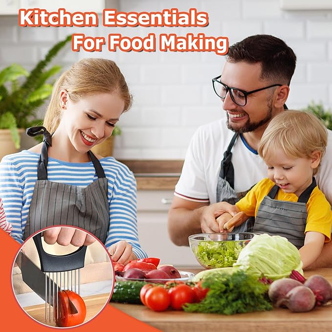 Bench Scraper Dough Chopper Onion Holder for Slicing Slicer Onion Cutter with Protective Cover and Anti-Slip Handle Stainless Steel Chopper for Potato, Tomato, Avocados, Eggs, Vegetable, Onions