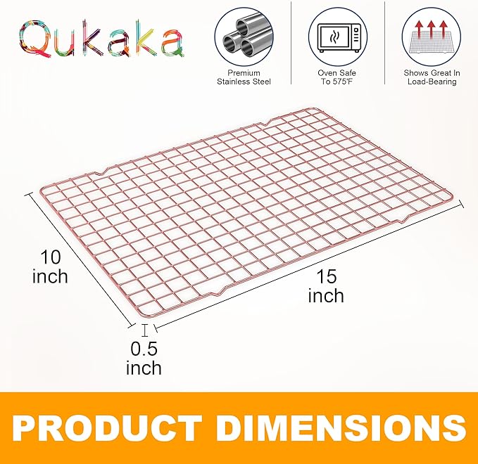 2-Pack Cooling Racks for Cooking and Baking - 10" x 15"Heavy Duty Stainless Steel Wire Rack for Baking, Grilling, Roasting - Oven & Dishwasher Safe - Fits Jelly Roll Sheet Pan（Rose Gold）