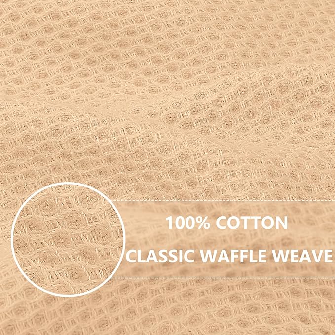 Homaxy 100% Cotton Waffle Weave Kitchen Dish Towels, Ultra Soft Absorbent Quick Drying Cleaning Towel, 13 x 28 Inches, 12-Pack, Apricot