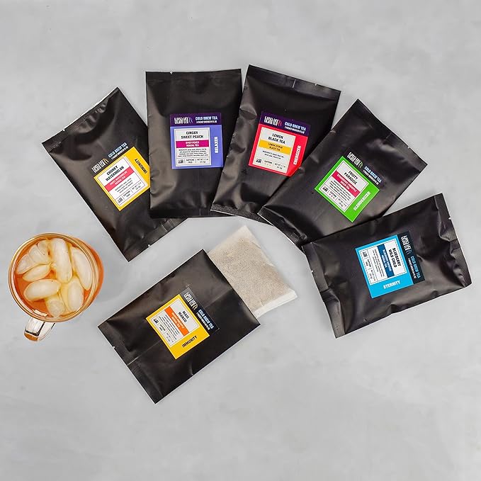 Tiesta Tea - 6-Pack Cold Brew Variety, Loose Leaf, Medium to Non-Caffeinated, Assorted Tea Sample Set, Cold Brew Packets, Each Makes a 64oz Pitcher (Pack of 6)