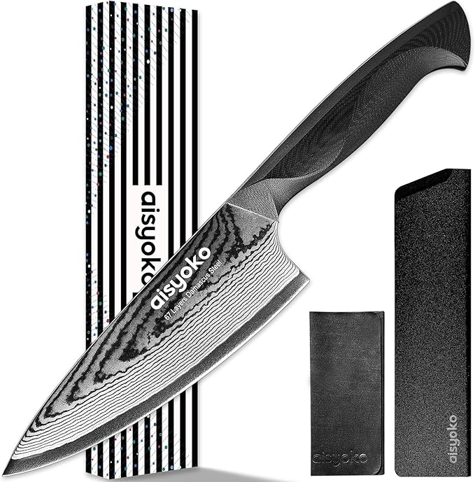Damascus 6.5" Chef Knife Sharp Kitchen Knife Japan VG-10 Stainless Steel Carbon Ultra Sharp Kitchen Cooking Knife, Ergonomic G10 Handle Deluxe Gift Box