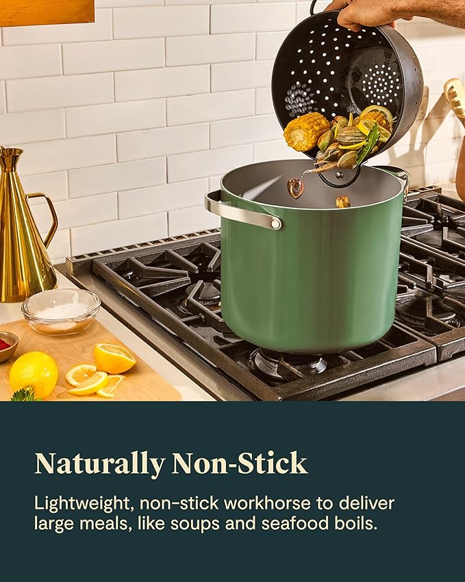 Caraway Stock Pot - 12 Qt Ceramic Coated Pot With Lid - Fee From Forever Chemicals - Large Pot for Bigger Batches - Black