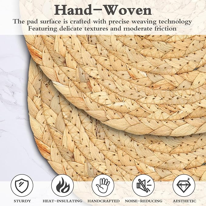 Boho Trivets for Hot Dishes, Pots and Pans, Farmhouse Water Hyacinth Hot Pads 8 Inch, Straw Pot Holders for Kitchen, Rustic Braided Heat Resistant Mat, Jute Coasters Set Wicker Decor (Natural 6 Pcs)