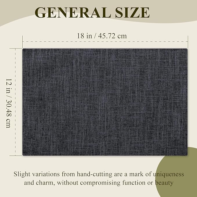 KXN Placemats Set of 8, Dual-Layer Thickened Faux Linen Table Mats, Heat Resistant & Wrinkle-Free, Machine Washable Cloth Place Mats for Kitchen Dining Indoor Outdoor (Dark Grey)