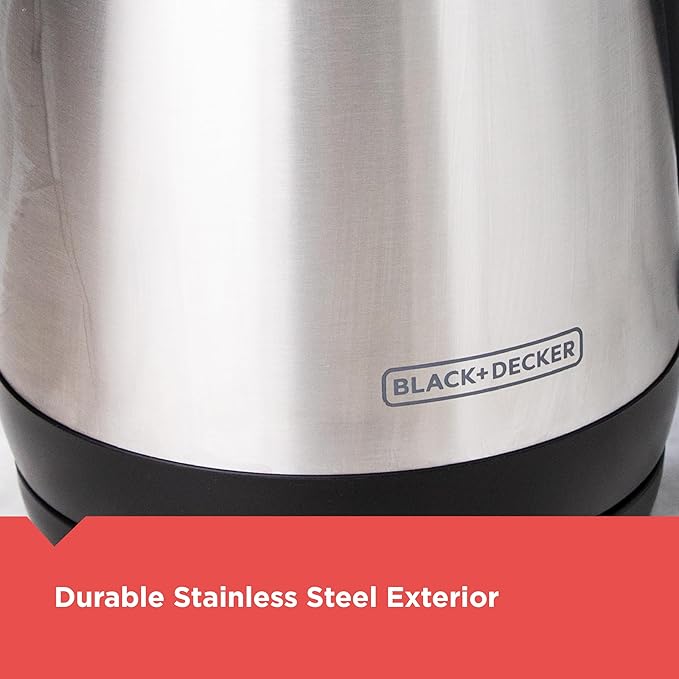 BLACK+DECKER 1.7L Cordless Electric Kettle, KE1700SD, Rapid Boil, Auto Shutoff, Stainless Steel