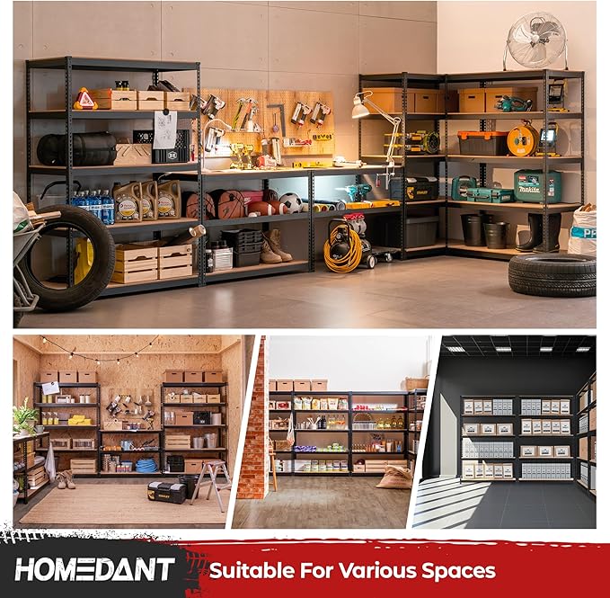 HOMEDANT 5 Tier Laminated Boltless Heavy Duty Garage Storage Adjustable Wide Size Metal Shelving Unit Utility Rack Shelves Organization Multipurpose Shelf Shed Warehouse 47.7"W x 24.1"D x 71.3"H 2Pack