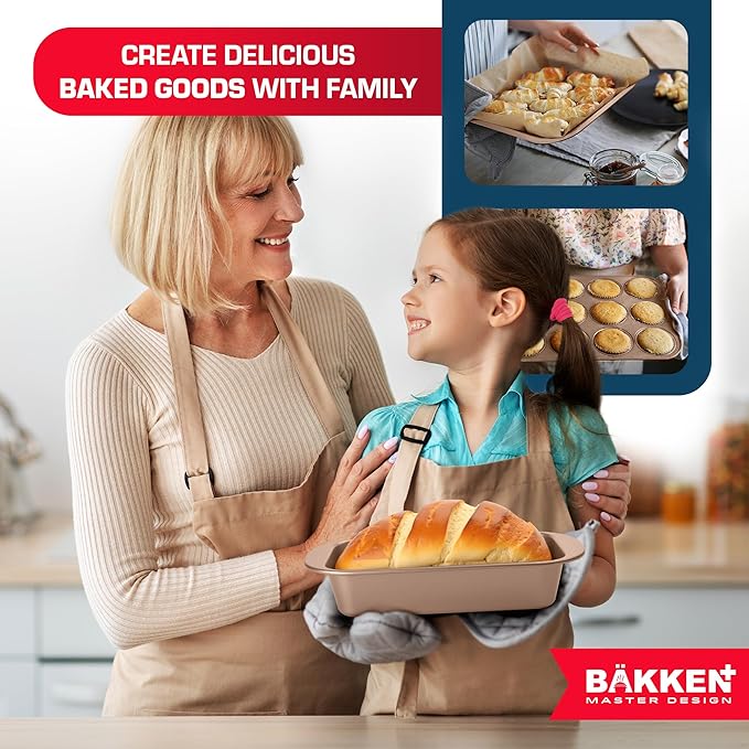 BAKKEN 6-Piece Kitchen Baking Pan Set - Commercial Grade Carbon Steel Bakeware, With Nonstick Coating, Stackable and Space-saving Design, PFOA, PFOS, PTFE Free, Oven Safe Tray (Up To 450°F), Brown