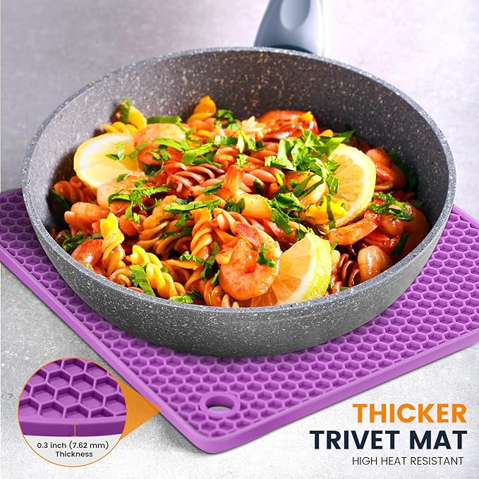 Silicone Trivet Mats 4 Heat Resistant Pot Holders Multipurpose Non-Slip Hot Pads for Kitchen Potholders, Drying mat, Jar Opener, Spoon Holder, Coaster(Violet)