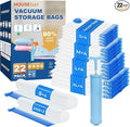 HOUSE DAY 22 Pack Vacuum Storage Bags with Pump,Space Saving Vacuum Seal Bags For Clothing Travel,4 Jumbo/4 Large/4 Medium/4 Small, 4S Roll/2XXS Roll Bags, Hand Pump Included, Sealer Clothes Storage