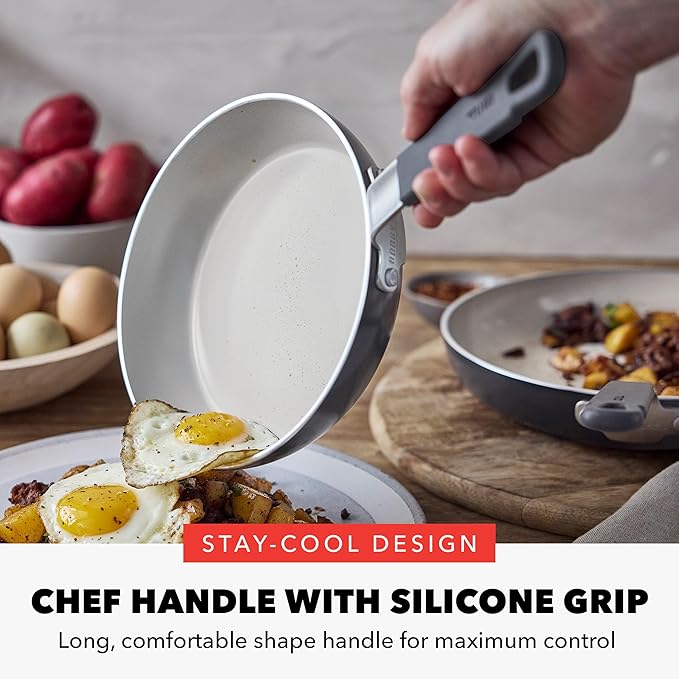 GreenPan x Bobby Flay 8" Nonstick Frying Pan Skillet, PFAS-Free Diamond Ceramic, Induction Suitable, Stay-Cool Silicone Handle, Easy Clean Dishwasher & Oven Safe, Egg & Omelet Pan, Graphite