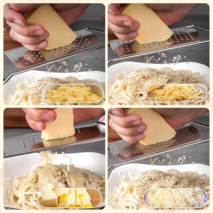 SHIKORI Stainless Steel Cheese Grater with Natural Wood Handle for Parmesan Cheese Lemon, Ginger, Cheese, Nutmeg, Potato, Chocolate and Garlic, With Protective Cover-Filaments